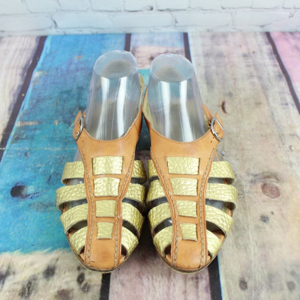 Latigo Jeepers Brown Gold Leather Ankle Strap Flat Sandals Size 9.5 M - Picture 5 of 9